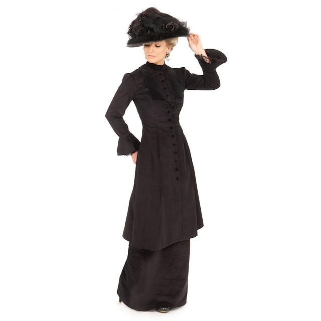  hertuginne Victoriansk Ballkjole 1910 Edwardian Cocktail Kjole Kjoler Party-kostyme Ballkjole Dame Kostume Svart Årgang Cosplay Maskerade Langermet Gulvlengde Store størrelser / Genser / Bukser