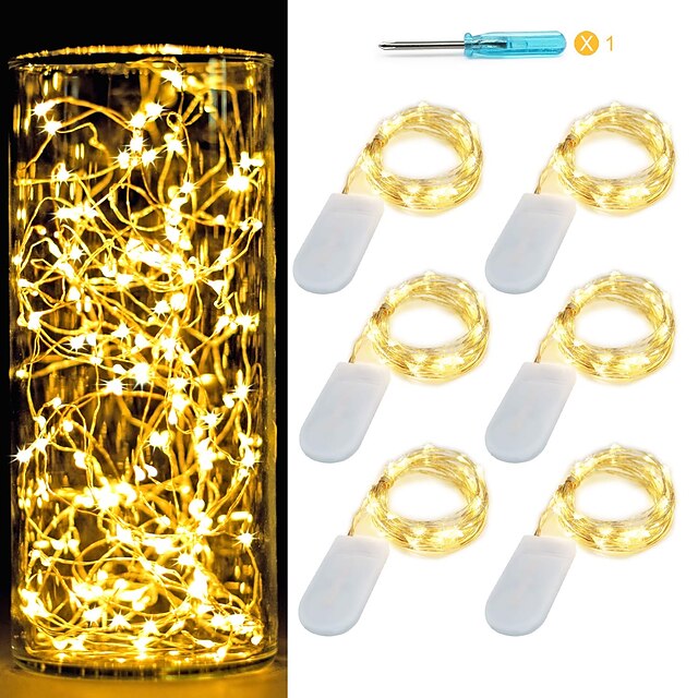  6pcs 3.3ft 10 LED guirlandes étoilées pour vase de fête cadeau chambre de vacances décoration de mariage 2x CR2032 (inclus)