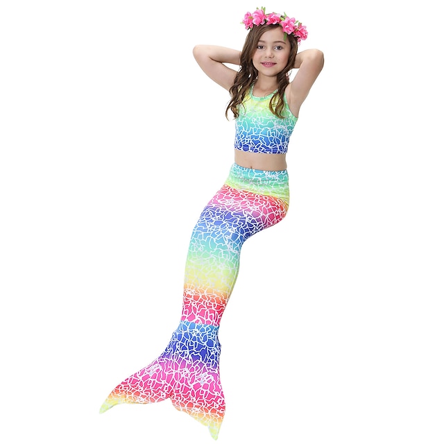  Kids Girls' Three Piece Swimwear Rainbow Cute Bathing Suits 3-8 Years Rainbow