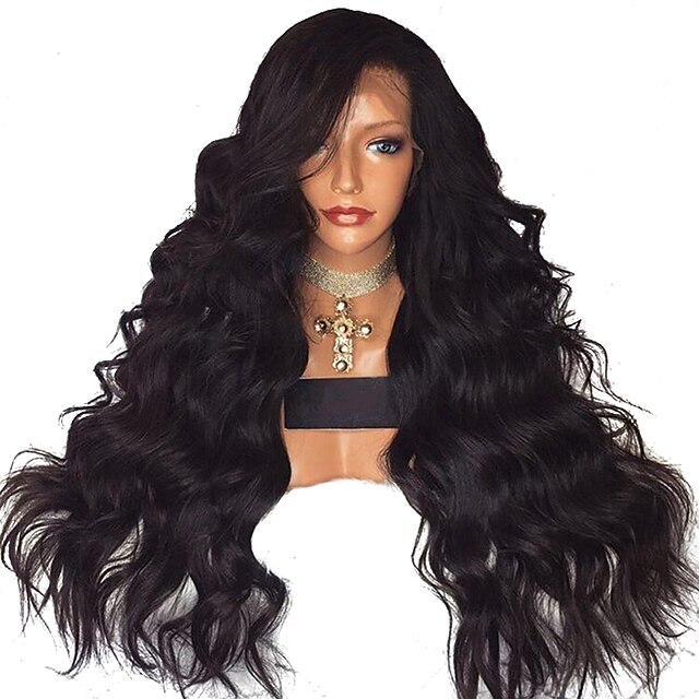  Synthetic Lace Front Wig Wavy Side Part Lace Front Wig Long Natural Black #1B Synthetic Hair 18-26 inch Women's Adjustable Heat Resistant Party Black