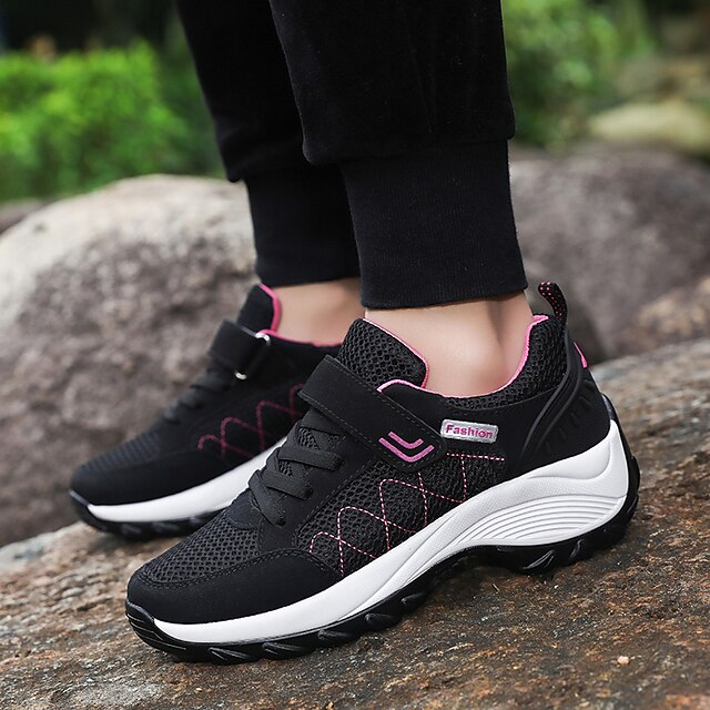  Women's Athletic Shoes Wedge Heel Round Toe Mesh / Elastic Fabric Sporty / Casual Hiking Shoes / Walking Shoes Spring &  Fall / Winter Dark Red / Black / Gray / Color Block