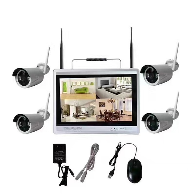  4ch 720p 12hd lcd monitor ecran wireless kit nvr cctv camera security security surveillance system wifi ip kit diy