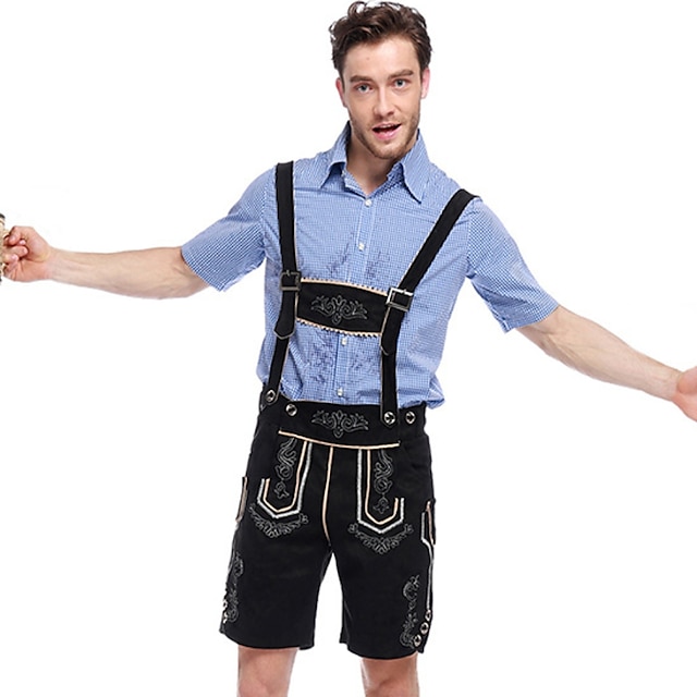 Toys & Hobbies Cosplay & Costumes | Oktoberfest Beer Outfits Lederhosen Mens Blouse Pants Bavarian Costume Blue Olive Brown - JT