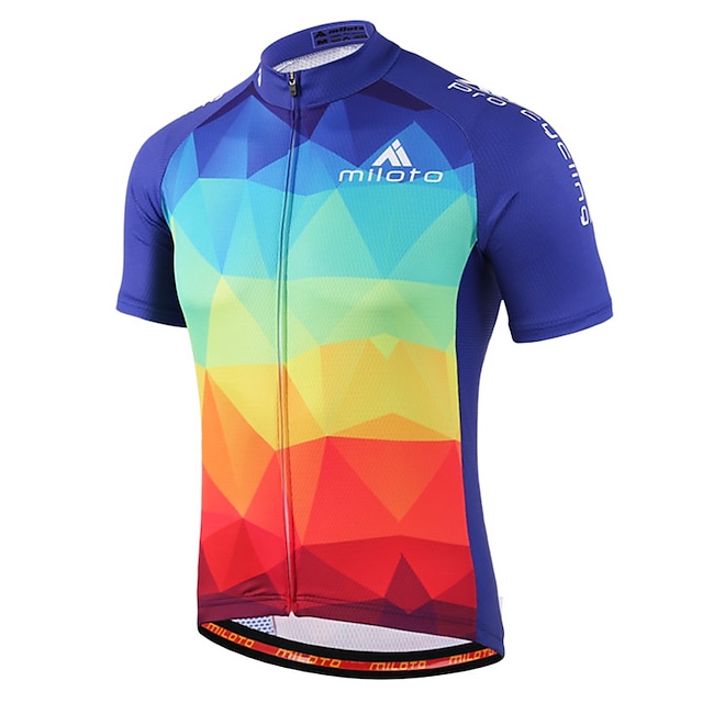  Miloto Homme Maillot Velo Cyclisme Manche Courte Grande Taille Cyclisme Chemise Shirt Maillot avec 3 poches arrière VTT Vélo tout terrain Vélo Route Respirable Perméabilité à l'humidité Zip frontal