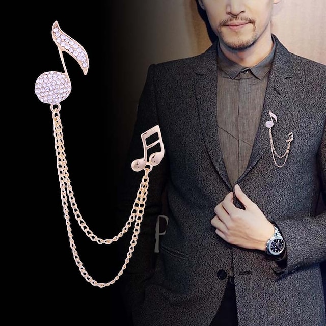  Men's Crystal Brooches Spiga Creative Music Notes Vertical / Gold bar Luxury Basic Fashion Classic Rock Rhinestone Brooch Jewelry Silver Gold For Party Wedding Daily Work Club