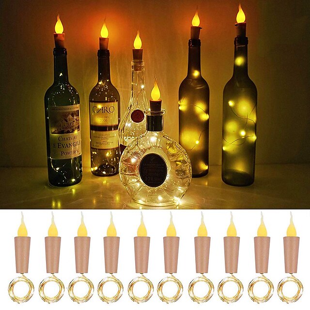  Flame Cork Shaped Lights 10 Pack Firefly Craft Bottle Lights Battery Operated Candle Lights for Wine Bottles
