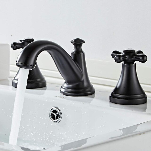  Bathroom Sink Faucet - Widespread Chrome / Black Widespread Two Handles Three HolesBath Taps