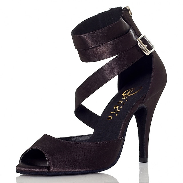  Női Latin cipő Teljesítmény Szatén Magassarkúk Illesztés Karcsú magassarkú Bokapánt Fekete