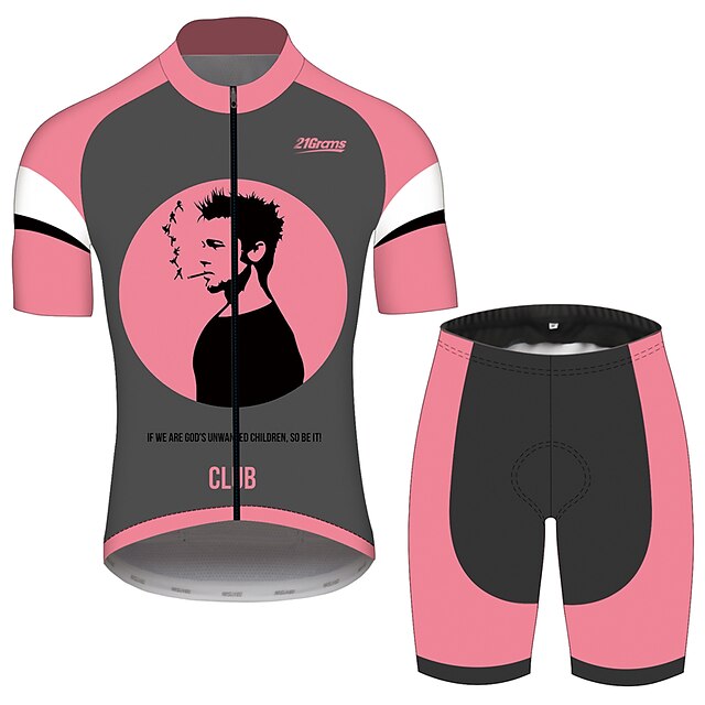  21Grams Κλάμπ μάχης Ταινία Ανδρικά Κοντομάνικο Φανέλα και σορτς ποδηλασίας - Ροζ / Μαύρο Ποδήλατο Ρούχα σύνολα Αναπνέει Γρήγορο Στέγνωμα Αντανακλαστικές Λωρίδες Αθλητισμός 100% Πολυέστερ