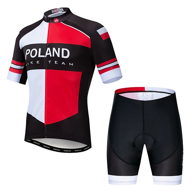  21Grams® Men's Short Sleeve Cycling Jersey with Shorts Mountain Bike MTB Road Bike Cycling Red White Graphic Poland Design Bike Quick Dry Sports Graphic Patterned Poland Clothing Apparel