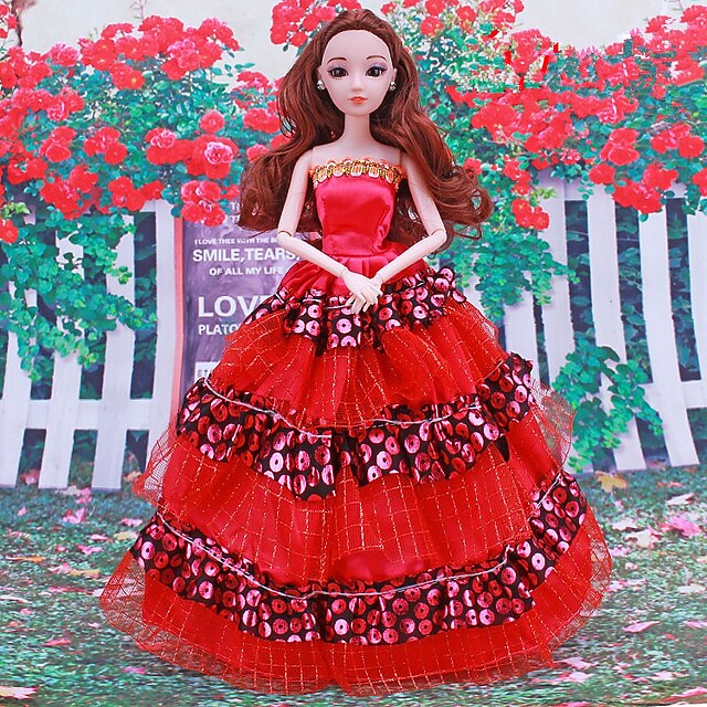  Vestido de muñeca por Barbie Color sólido Satén / Tul Tela de Encaje Satín Vestido por Chica de muñeca de juguete