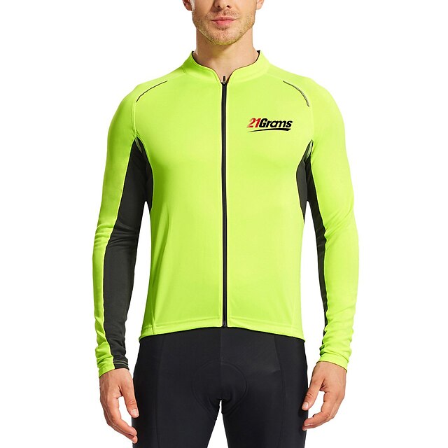 21Grams Men's Long Sleeve Cycling Jersey Winter Yellow Bike Jersey Top Mountain Bike MTB Road Bike Cycling Breathable Quick Dry Sweat-wicking Sports Clothing Apparel / Micro-elastic / Race Fit
