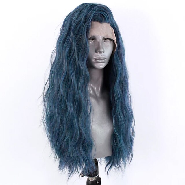 Beauty & Hair Wigs & Hair Pieces | Synthetic Lace Front Wig Wavy Side Part Lace Front Wig Long Blue Synthetic Hair 18-26 inch Wo