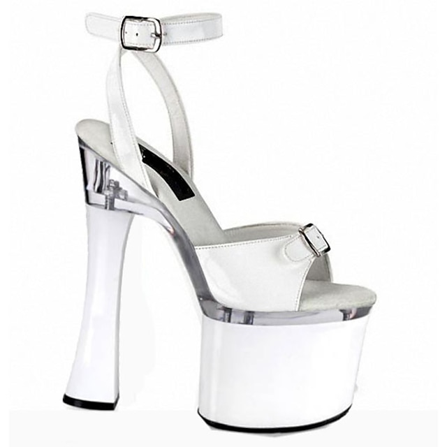  Women's Heels Plus Size Chunky Heel Peep Toe British Party & Evening PU Ribbon Tie Solid Colored Summer White Black Silver