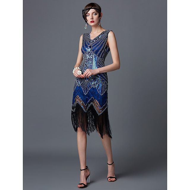 Robe Flapper Vintage Des Années 20 - Taille Petite (10 US), Turquoise, Dentelle Et Plis, Occasion Très Bon état