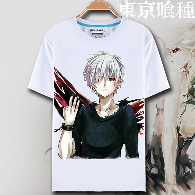  Inspiriert von Tokyo Ghoul Ken Kaneki Anime Cosplay Kostüme Japanisch Cosplay-T-Shirt Druck Kurzarm Top / T-shirt Für Herrn