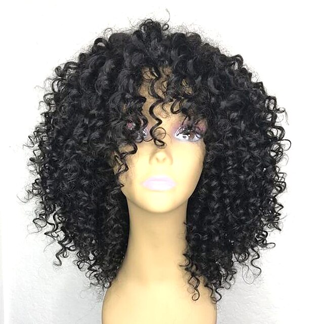  Black Wigs for Women Synthetic Wig Afro Curly Layered Haircut Wig Medium Length Natural Black Synthetic Hair 6inch