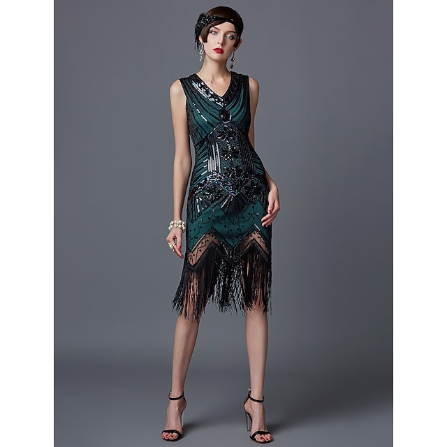 The Great Gatsby Charleston Roaring 20s 1920s Cocktail Dress Vintage Dress Flapper Dress Dress Halloween Costumes Prom Dresses Women's Sequins Costume Vintage Cosplay Party Homecoming Prom Sleeveless