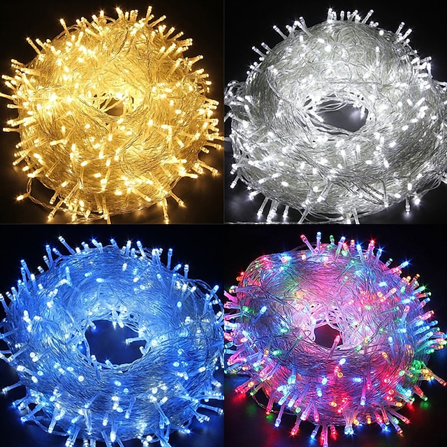  Струнные светильники 50 м, 400 светодиодов, 1 комплект, теплый белый, белый, RGB, водонепроницаемый, для творческой вечеринки, 12 в.
