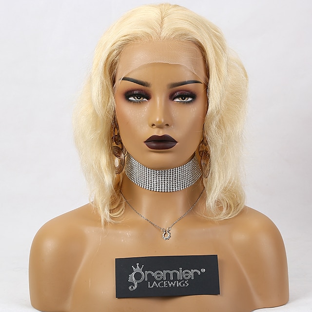  Premierwigs Glueless Lace Front Wigs Brazilian Remy Human Hair Blonde Ombre Brown Color 150% Density Body Wave with Preplucked Natural Hairline Baby Hair
