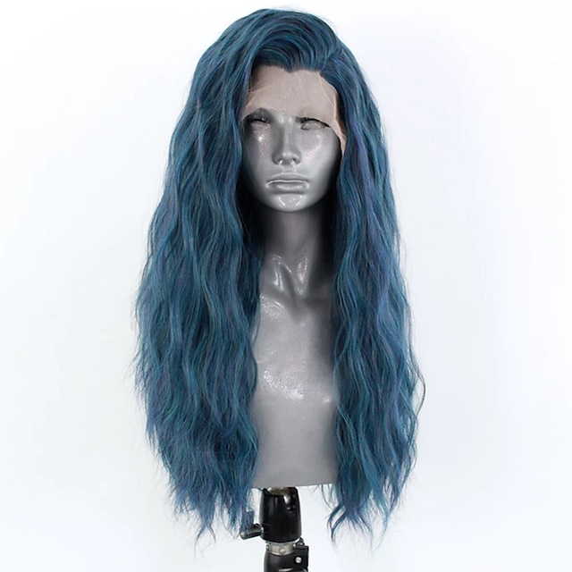 Beauty & Hair Wigs & Hair Pieces | Synthetic Lace Front Wig Wavy Side Part Lace Front Wig Long Blue Synthetic Hair 18-26 inch Wo