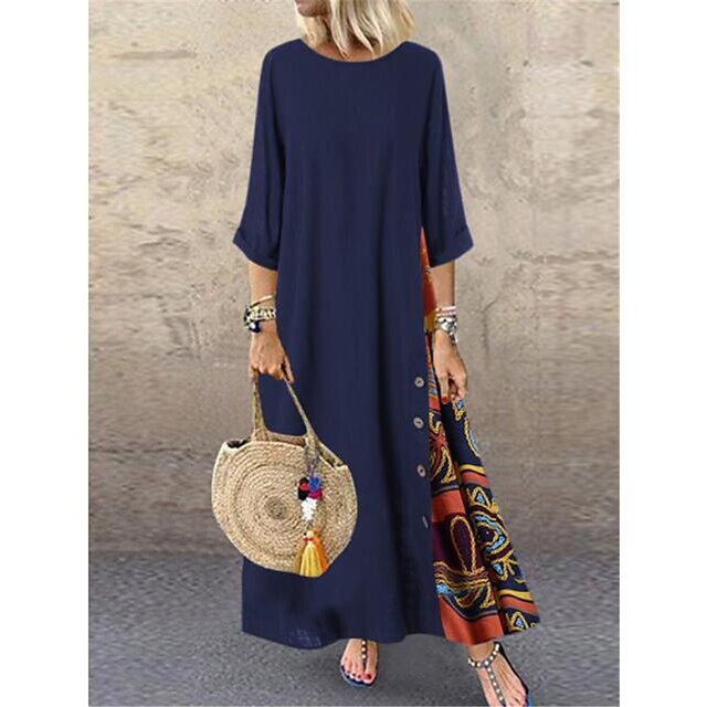 Women's Swing Dress Maxi long Dress Army Green Red Navy Blue Yellow 3/4 ...