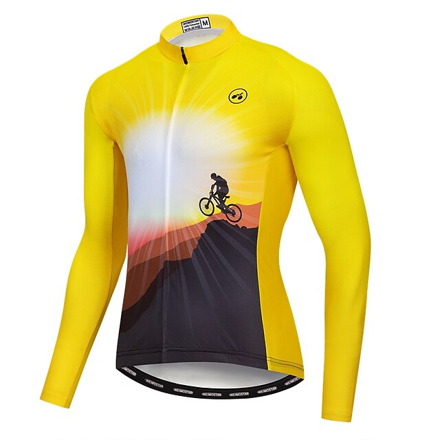  21Grams® Men's Long Sleeve Cycling Jersey Winter Elastane Lycra Polyester Yellow Novelty Funny Bike Jersey Top Mountain Bike MTB Road Bike Cycling UV Resistant Breathable Quick Dry Sports Clothing