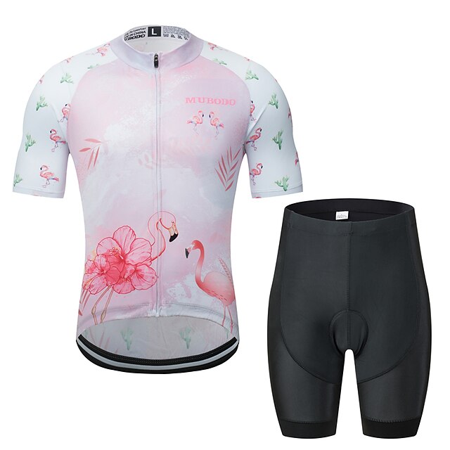  MUBODO Flamingo Cactus Men's Short Sleeve Cycling Jersey with Shorts - Pink / Black Bike Clothing Suit Breathable Moisture Wicking Quick Dry Sports Tulle Mountain Bike MTB Road Bike Cycling Clothing