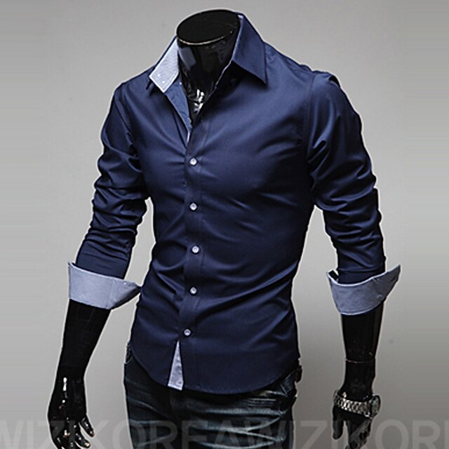  Men's Shirt Solid Colored Color Block Patchwork Long Sleeve Daily Tops Basic White Black Red