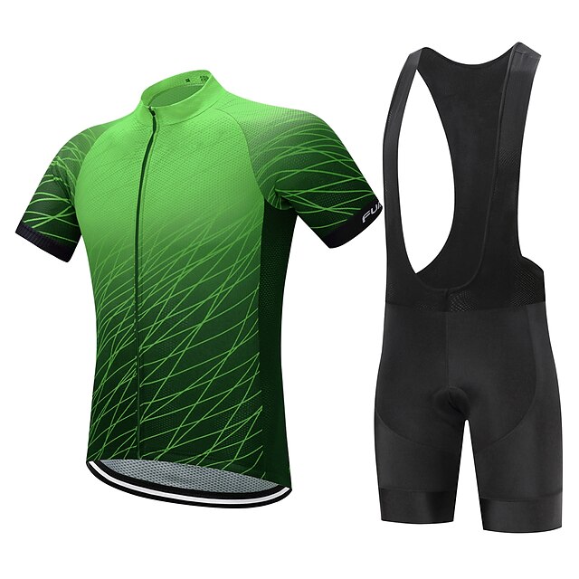  FUALRNY® Homme Manches Courtes Maillot et Cuissard Avec Bretelles Velo Cyclisme Vert Noir / Rouge Violet Ecossais / à Carreaux Pente Vélo Ensembles de Sport Respirable Evacuation de l'humidit