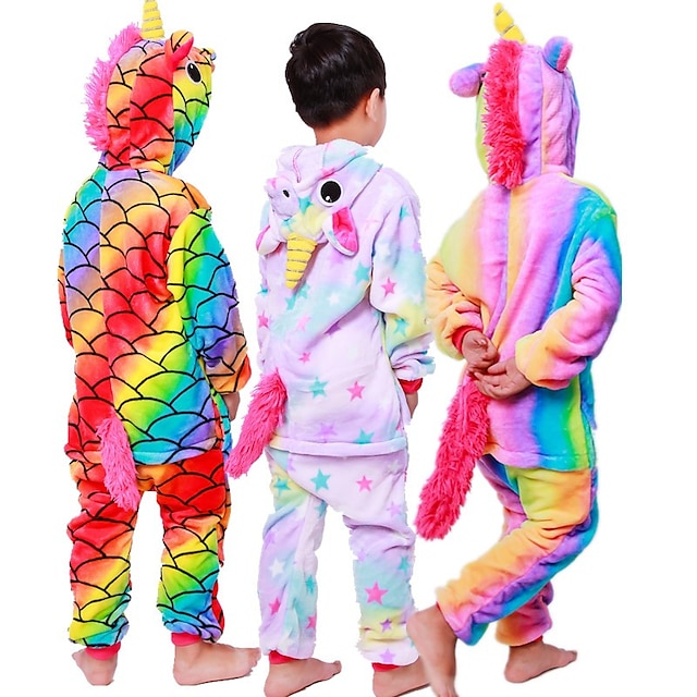  Kid's Kigurumi Pajamas Pony Unicorn Flying Horse Print Onesie Pajamas Flannel Fabric Cosplay For Boys and Girls Animal Sleepwear Cartoon Festival / Holiday Costumes / Hand wash / Leotard / Onesie