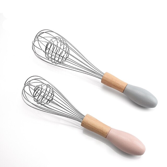  2pcs Stainless Steel Wood Multi-function DIY Everyday Use Egg Whisk Bakeware tools