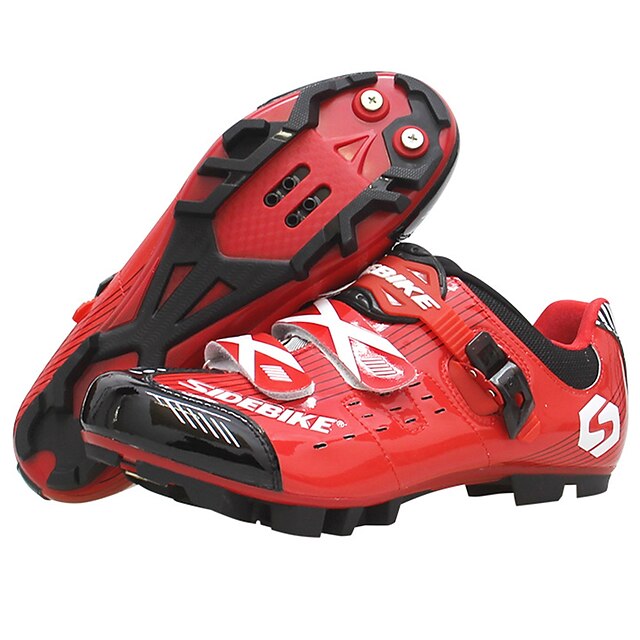  SIDEBIKE للبالغين Mountain Bike Shoes نايلون متنفس مكافح الانزلاق توسيد ركوب الدراجة أحمر وأسود رجالي أحذية الدراجة / ستوكات صناعية PU / هوك وحلقة