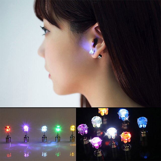  2pcs LED Earring Light Up Crown Glowing Crystal Stainless Ear Drop Ear Stud Earring Jewelry for Dance/Xmas/KTV Party Women Girl