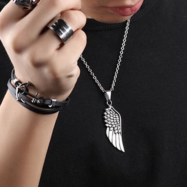  Men's Pendant Necklace Engraved Angel Wings Modern Trendy Titanium Steel Silver 55 cm Necklace Jewelry 1pc For Street Gift School Club Promise