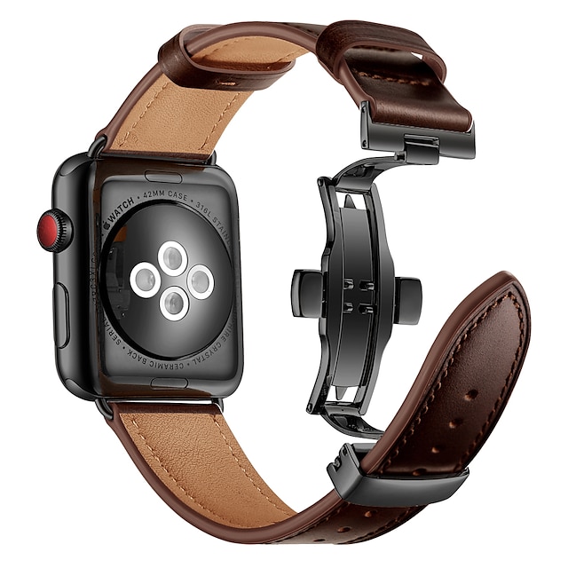  Uhrenarmband für Apple Watch 38mm 40mm 41mm 42mm 44mm 45mm 49mm iwatch Series Ultra 8 7 6 SE 5 4 3 2 1 Echtes Leder Ersatz Gurt Schmetterlingsschnalle Metallverschluss Luxus Armband