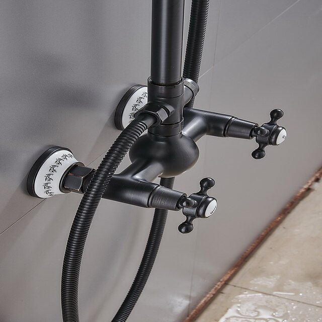 Two Handles Shower Systerm Set, Black Brass Faucet Three Holes ...