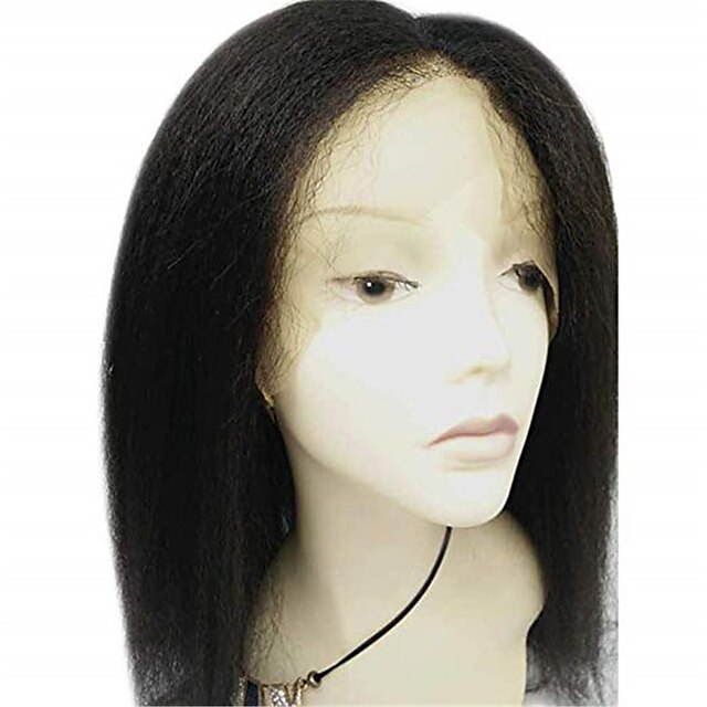  Remy Human Hair Full Lace Wig Middle Part style Brazilian Hair kinky Straight Black Wig 130% Density Women's Short Human Hair Lace Wig beikashang