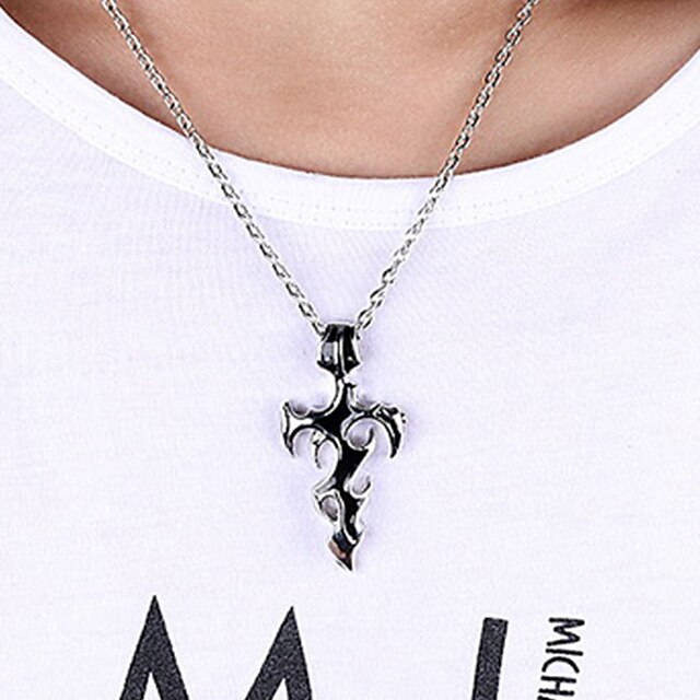  Men's Pendant Necklace Engraved Cross Punk Trendy Gothic Modern Titanium Steel Silver 55 cm Necklace Jewelry 1pc For Gift School Street Club Promise