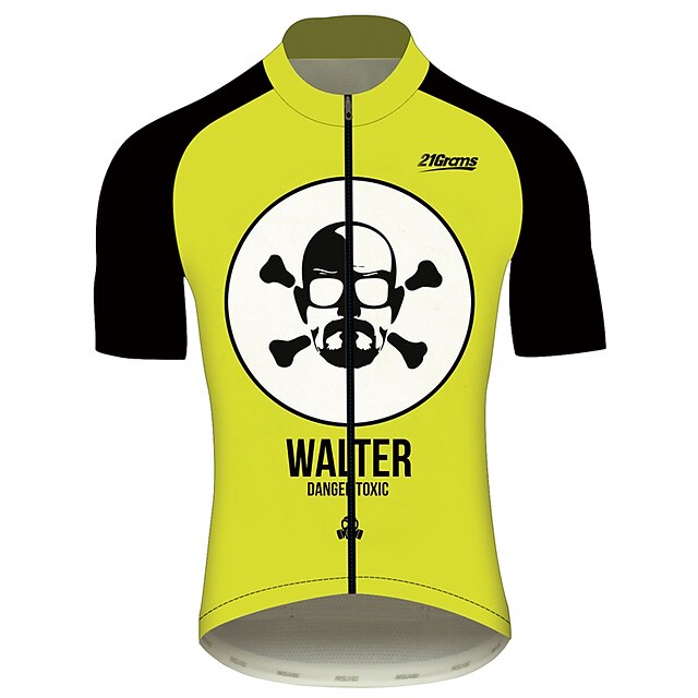  21Grams Breaking Bad Wlater White Men's Short Sleeve Cycling Jersey - Black / Yellow Bike Jersey Top Breathable Quick Dry Reflective Strips Sports 100% Polyester Mountain Bike MTB Road Bike Cycling
