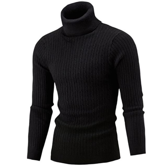  Men's Sweater Turtleneck Sweater Pullover Knit Knitted Braided Solid Color Turtleneck Vintage Style Soft Home Daily Clothing Apparel Winter Fall Black Wine S M L