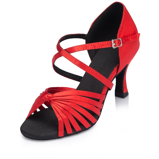  Mulheres Sapatos de Dança Sapatos de Dança Latina Salto Recortes Salto Carretel Personalizável Vermelho / Espetáculo / Cetim