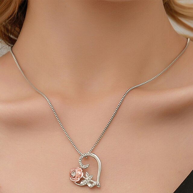  Women's Pendant Necklace Necklace Classic Heart Flower Colorful Fashion Cute Sweet Zircon Chrome Silver 51 cm Necklace Jewelry 1pc For Daily