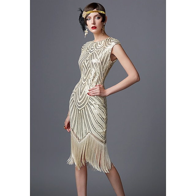  The Great Gatsby Charleston Roaring 20s 1920s Vacation Dress Dress Halloween Costumes Prom Dresses Women's Sequins Costume Black / Red / Golden+Black / Dusty Rose Vintage Cosplay Party Homecoming Prom