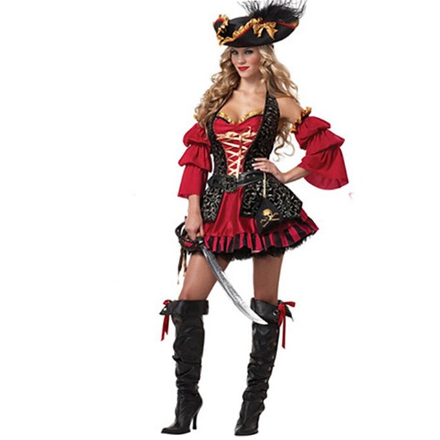  Pirat Cosplay Kostumer Festkostume Dame Halloween Karneval Nytår Festival / Højtider Halloween Kostumer Udklædning Rød Patchwork Sexede Uniformer