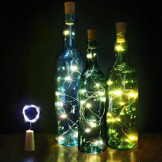  2M 20 LEDS Wine Bottle Lights With Cork Built In Battery LED Cork Shape Silver Colorful Fairy Mini String Lights