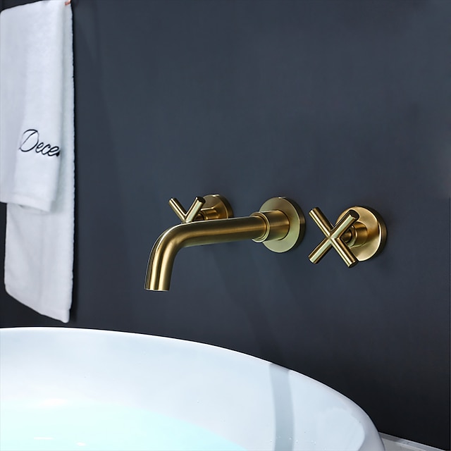 Wall Mount Bathroom Sink Mixer Faucet, Washroom Basin Brushed Gold ...