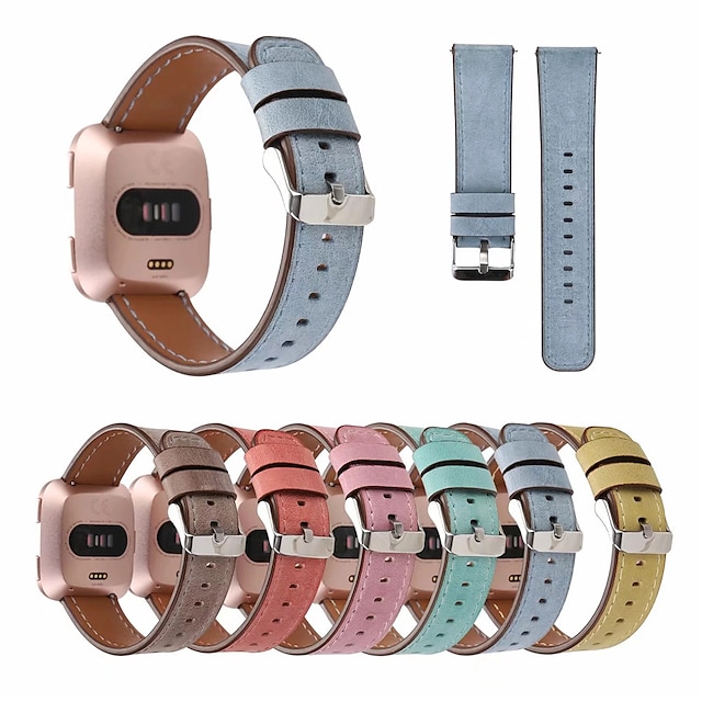  Women Men Slim Soft Genuine Leather Watch Band Strap For Fitbit Versa Wristband Quick Release Band Replacement