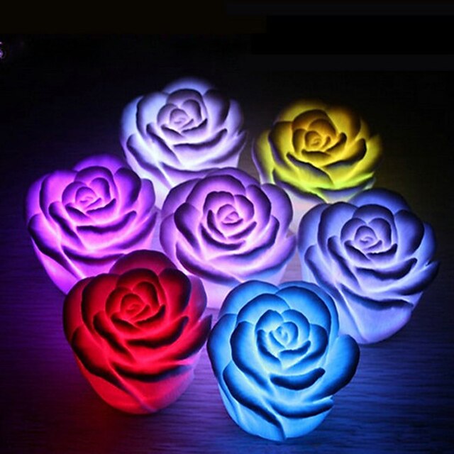  4stk roseblomst led lys natt skiftende romantisk stearinlys lys lampe festival fest dekorasjon lys