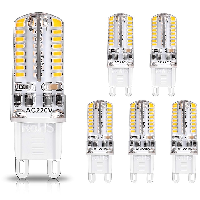  zdm 6pcs g9 bombillas led 3w 30w halógeno equivalente 250lm 64leds bombillas g9 no regulables para iluminación del hogar ac220v